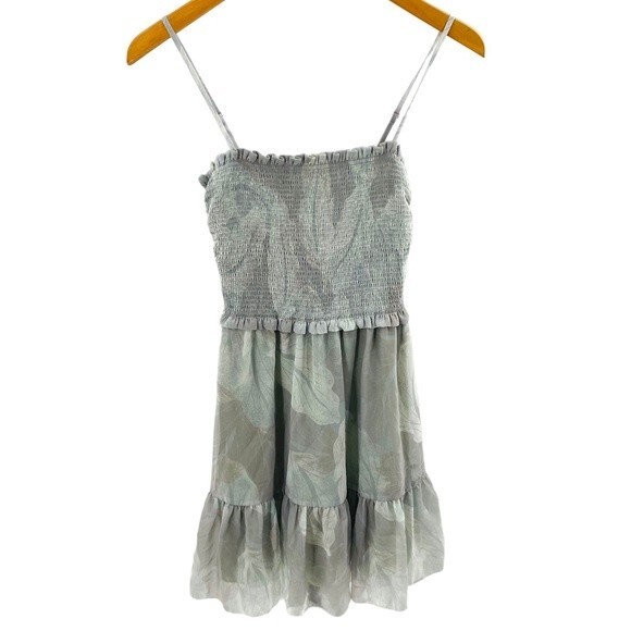 Aritzia Wilfred Size XXS Catamaran‎ Ruffle Mini Dress Silver Sage Green Coquette - Picture 2 of 9